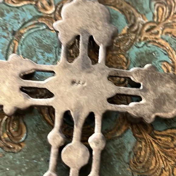Large faceted garnet encrusted sterling silver antiqued patina  cross vintage - Picture 8 of 10
